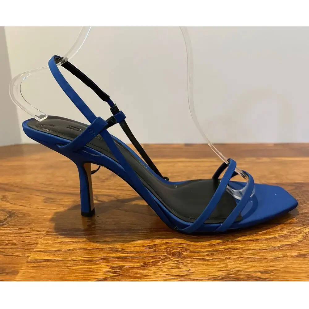 Zara Square Toe Strappy Slingback Heels Women’s 40 Cobalt Blue Sandals NWOB